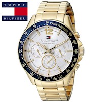 Reloj Tommy Hilfiger Luke 1791121 Multifuncional Acero Inoxidable Dorado Dial Blanco