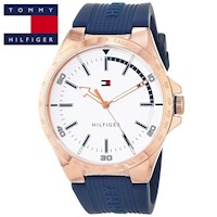 Reloj Tommy Hilfiger Riverside 1791526 Acero Inoxidable Correa Silicona Azul  Dial Blanco