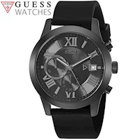 Reloj Guess Atlas U1055G1 W1055G1 Fecha Cronometro Acero Inoxidable Correa de Silicona Negro