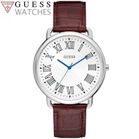 Reloj Guess Lincoln U1164G1 Acero Inoxidable Correa de Cuero Marrón Dial Blanco