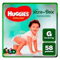 Pañales para Bebé HUGGIES Actise Sec Xtra-Flex Talla G Paquete 58 und