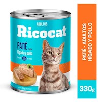 Comida para Gatos RICOCAT Adultos Paté de Higado y Pollo Lata 330g