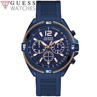 Reloj Guess Surge W1168G4 Cronómetro Acero Inoxidable Correa de Silicona Azul