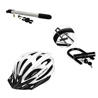 KIT DE PROTECCIÓN XCLUSIVE CASCO MTB BLANCO C/L, INFLADOR Y CANDADO U LOCK