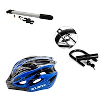 KIT DE PROTECCIÓN XCLUSIVE CASCO MTB AZUL L, INFLADOR Y CANDADO U LOCK