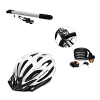 KIT DE PROTECCIÓN XCLUSIVE CASCO MTB BLANCO C/L, INFLADOR Y CADENA