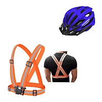 KIT DE PROTECCIÓN XCLUSIVE CASCO MTB AZUL C/L + CHALECO REFLECTIVO NARANJA