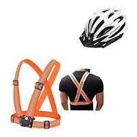 KIT DE PROTECCIÓN XCLUSIVE CASCO MTB BLANCO C/L + CHALECO REFLECTIVO NARANJA