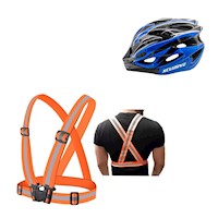 KIT DE PROTECCIÓN XCLUSIVE CASCO MTB AZUL L + CHALECO REFLECTIVO NARANJA