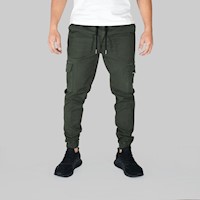 YONISTERS CLOTHING - Jogger Cargo Drill Semipitillo Stretch Verde