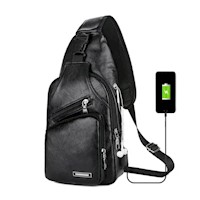 Morral Hombre Cuero Sintético Mochila Pechera Riñonera Calidad 2.0 Negro