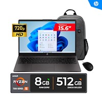 LAPTOP HP 255 G10 RYZEN 5 7520U, 4.3 GHz / 8GB DDR5 512GB SSD/ FREEDOS - Incluye:  MOCHILA + MOUSE HP