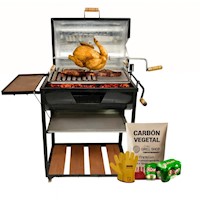 Parrilla Levadiza Cilíndrica con Tapa 2 en 1 Guantes carbón cerveza