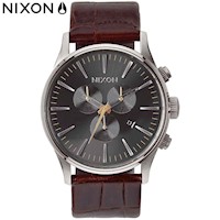 Reloj Nixon Sentry A4051887 Para Hombre Fecha Cronómetro Cuero Marrón