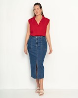 Blusa manga sisa cuello camisero en V