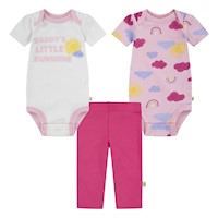 Conjunto 2 Bodies y Pantalón Niña Rosado Nuboso 6m