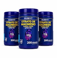 Pack 3 Frascos Citrato de Magnesio 200 g c/u Sabor Limón
