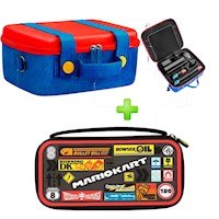 Pack Maleta para Nintendo Switch y Oled Rojo/Azul + Estuche Mario Kart