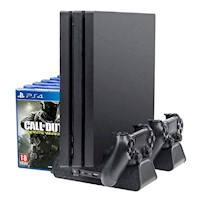 Base 4 en 1 para PS4 Stand + Cargador + Mandos + portajuegos