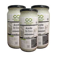 3 Frascos Aceite De Coco 1Lt Frasco Prensado en Frio Alkaline Care