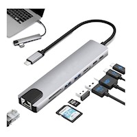 Adaptador USB tipo C a 8 en 1 HDMI 4K Thunderbolt 3 PD SD TF RJ45 Hub