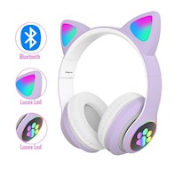 Audífono Gato Bluetooth con Luz Led-Lila
