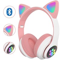 Audífono Gato Bluetooth con Luz Led-Rosado