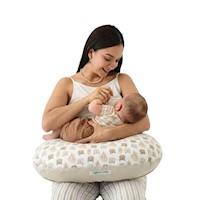 Almohada de Lactancia y Estimulación 5 en 1  - Beige Ositos, colecho, soporte de espalda, cojín de lactancia