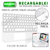 Teclado Bluetooth Recargable con Mouse Touchpad Ipad Tablet Blanco