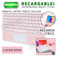 Teclado Bluetooth Recargable con Mouse Touchpad Ipad Tablet Rosa