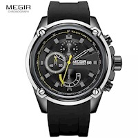 Reloj Megir Acero Plateado Negro y Silicona Negro MEG-10