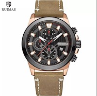 Reloj Ruimas Acero Oro Rosa Negro y Cuero Marrón RUI-6