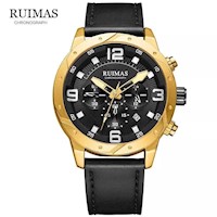 Reloj Ruimas Acero Dorado y Cuero Negro RUI-3