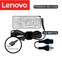 Cargador compatible Lenovo 20V 3.25A 65W PUNTA USB AMARILLA DELGADA