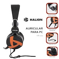 AUDIFONO HALION HA-211 NEGRO Y ANARANJADO