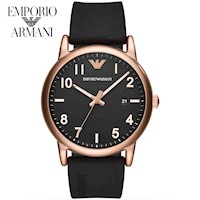 Reloj Emporio Armani Luigi AR11097 Fecha Acero Inoxidable Oro Rosado Correa Silicona Negro