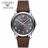 Reloj Emporio Armani Luigi AR11175 Fecha Acero Inoxidable Correa Cuero Marron Dial Gris