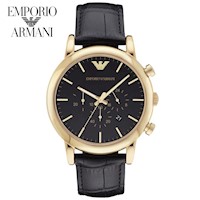 Reloj Emporio Armani Luigi AR1917 para Hombre Fecha Cronometro Acero Inoxidable Dorado Cuero Negro