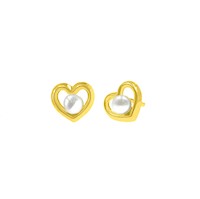 Aretes Corazón con Perla Oro 18K