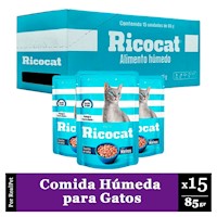 Pack Caja x15 Comida Húmeda para Gato Ricocat Marinos 85gr