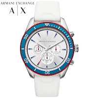 Reloj Armani Exchange Enzo AX1832 Fecha Cronometro Acero Inoxidable Silicona Blanco