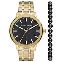 Reloj Armani Exchange Maddox AX7108 Fecha Acero Inoxidable Dorado Set Con Pulsera