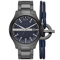 Reloj Armani Exchange Hampton AX7127 Set Pulsera Para Hombre Gunmetal Azul