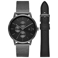 Reloj Armani Exchange Cayde AX7129SET 2 Correas Acero Inoxidable Correa Cuero Negro