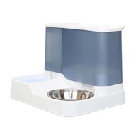 ALIMENTADOR DISPENSADOR DE COMIDA AUTOMÁTICO PARA GATOS Y PERROS DISEÑO TRANSPARENTE COLOR AZUL + PLATO METÁLICO