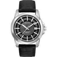 Bulova 96B158 reloj Precisionist cuero negro para hombre | Plateado/Negro