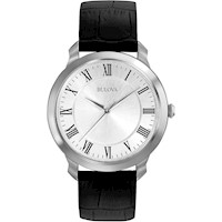 Bulova reloj clásico hombre cuarzo 3 agujas correa cuero números romanos | Negro