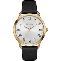 Bulova reloj clásico para hombre de cuarzo con 3 agujas y correa de cuero | Negro