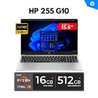 LAPTOP HP 255 G10/ 15.6" FHD/ AMD Ryzen 7 7730U 4.50GHz 8 Núcleos/ 16GB DDR4, 512GB SSD/ FREEDOS