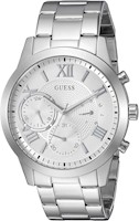 GUESS Classic Stainless Steel Bracelet Watch with Day, Date + 24 Hour